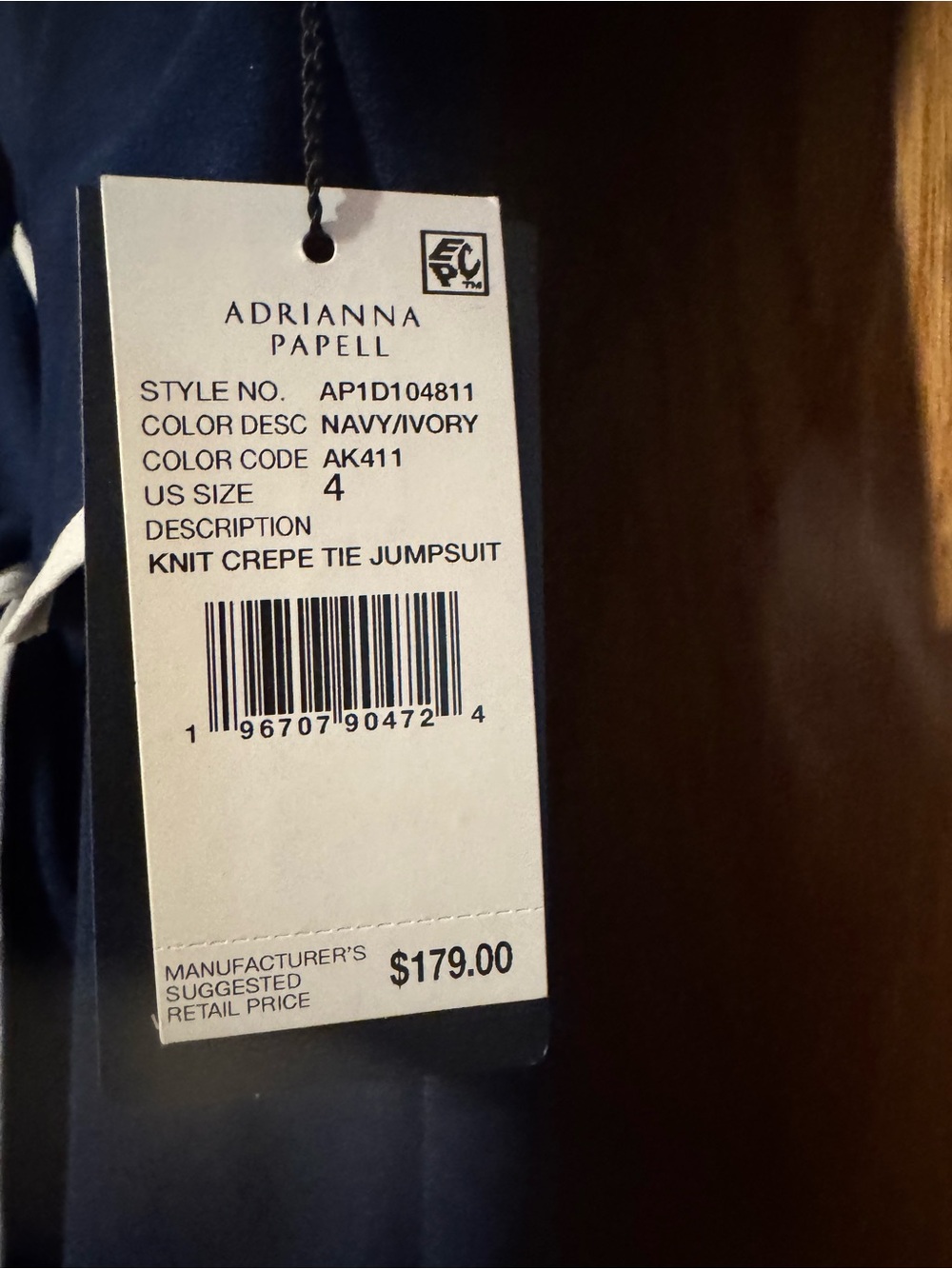 Adrianna Papell Off-Shoulder Navy Wide-Leg Jumpsuit with Contrast Trim NWT 4 - Picture 6 of 6
